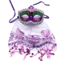 Masque de mascarade violet avec dentelle argentée, paillettes vertes et voile - Violet