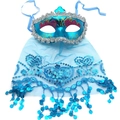 Masque de mascarade bleu sarcelle avec paillettes et voile pour costume de danse du ventre - Bleu