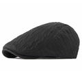 Classic black cable-knit newsboy cap for winter featuring thick thermal fabric and a brim - Adjustable / Black