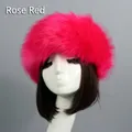Bandeau d'hiver en fausse fourrure rouge rose pour femme avec texture pelucheuse - Taille unique / Rose rouge