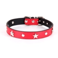 Collare per cani in pelle rossa con stelle in metallo argento e fibbia regolabile - S (1.5x30cm) / Rosso