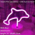 Pink dolphin LED neon night light with white round base and dual USB battery power - Dolphin Pink Light