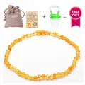 Natural Baltic amber baby necklace in bright orange beads with certificate and gift bag - Matte Gold Amber Style