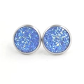 Macro shot of 12mm blue druzy stud earrings with shiny silver stainless steel frames - Bright Blue (7)