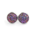 Detail of 12mm stainless steel stud earrings with colorful sparkling druzy textures - Purple Blue Orange Mix (5)