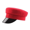 Rote Schiffermütze aus Wolle mit schwarzem Lacklederschirm und Stickerei - M (56-58cm) / Rot