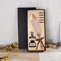 Pink and gold vintage feather quill pen set with five nibs and ink in black gift box - Pink