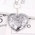 Macro di portachiavi a cuore con paillettes argento e trama metallica riflettente - Cuore Piccolo 7*8cm (Anello Argento) / Cuore - Argento