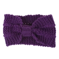 Detail of dark purple chunky knit ear warmer headband with central bow decoration - Deep purple