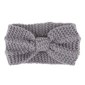 Close-up of winter knit headband showing thick textured grey yarn and bow detail - Medium Grey