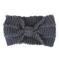Detailed close-up of dark grey thick knit headband featuring chunky texture and bow shape - Dark Gray