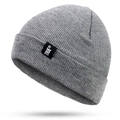 Light gray knit beanie with TRUE woven label and fold-over cuff for winter warmth - Gray