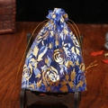 Dark blue organza gift bag with gold rose pattern and drawstring closure detail - Sapphire Blue