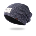 Gorro de punto de doble capa en gris azulado jaspeado con parche ROCK y logo SPORT - Forro de Lana / Azul Marino