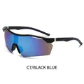 Cycling sunglasses with black matte frame and blue mirror lenses for outdoor sports - Black Frame Blue Mirrored Lens