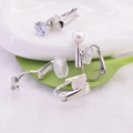 Silver earring converter with pearl and zircon accents on green leaf and ceramic tray - U-Shaped Ear Clip No Needle Cutting Side Hole / Steel