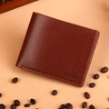 Brown lychee grain leather men's bifold wallet with embossed kangaroo logo detail - Horizontal Light Brown