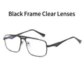 Quadratische schwarze Metall-Pilotenbrille mit klaren Blaulichtschutz-Gläsern - Schwarzer Rahmen Klare Gläser