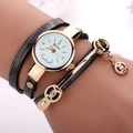 Elegant multi-layer wrap watch with rose gold case and sparkling angel pendant for women - Black