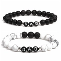 White turquoise and lava stone DAD beaded bracelets for men in a minimalist style - White Turquoise + Black Stone / Black/White