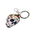 Bunter Tag der Toten Acryl-Schlüsselanhänger mit Blumenmuster im mexikanischen Stil - Blumenmuster Totenkopf/Stil C