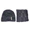 Set berretto in maglia e scaldacollo foderato in pile per l'inverno in grigio mélange - Grigio Chiaro Nero Misto