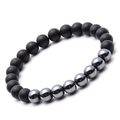 8mm matte black onyx and hematite stone beaded stretch bracelet for men and women - Black Agate Hematite Metallic Style (2号)