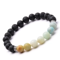 Bracciale in pietra lavica nera da 8mm con perle sfumate e distanziatori in argento - Stile sfumato in pietra lavica e amazzonite (Taglia 7)