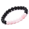 Bracciale da 8mm in pietre naturali con roccia vulcanica nera e perle di quarzo rosa - Stile Pietra Lavica e Quarzo Rosa (N. 5)