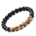 8mm matte black agate and marbled stone beaded bracelet set with silver accents - Matte Black Stone Landscape Stone Style (3号)
