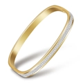 Bracciale rigido quadrato in acciaio inossidabile dorato con doppia fila di strass - Oro