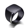 Matte black square signet ring in brushed stainless steel with minimalist finish - US 7 / Black
