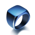 Minimalist blue square signet ring with brushed stainless steel finish on white background - US 7 / Blue