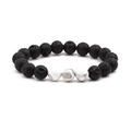 10mm volcanic lava rock and white marble bead bracelet set on a clean white background - 3 White Turquoise + Lava Stone