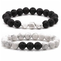 10mm volcanic lava rock and white turquoise beaded bracelets for couples set - White Turquoise Set