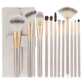 Professionele 12-delige champagne gouden make-up borstelset met een luxe opbergetui inbegrepen. - Champagne Goud Handvat (Beige Tas)