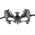Detailansicht der schwarzen Fledermaus-Spitzenmaske mit Stickerei und Seidenbändern - 02-Blumengesicht