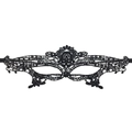 Detail shot of black lace masquerade mask with intricate embroidery and silk ribbons - 08-Queen
