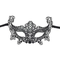 Elegant black lace masquerade mask with intricate patterns and ribbons for Halloween - 15-Fox