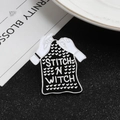 Enamel black and white stitch and witch knitting hands brooch with metal finish - Hand Knitting STITCH N WITCH