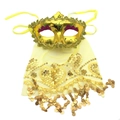 Masque de mascarade doré avec voile jaune et sequins pour fête de danse orientale - Jaune
