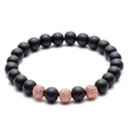 Matzwarte kralenarmband met drie roségouden zirkonia bollen voor vrouwen - Roségoud Stijl (Stijl A)
