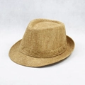 Classic straw fedora summer sun hat for men and women with woven band detail - M (56-58cm) / Khaki