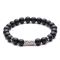 Bracciale di pietre nere opache con cilindro in argento e zirconi micro-pavimentati - Stile B (Argento)