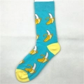 Sky blue cotton socks featuring yellow peeled banana pattern and contrast toe detail - Banana (1296C)