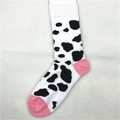 Cow print crew socks with pink toe and heel detail in comfortable cotton blend - Cow Pattern (1293C)