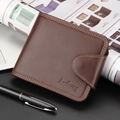 Deep brown Baellerry bifold leather wallet with contrast stitching and snap closure - Horizontal / Brown