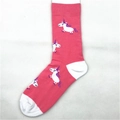 Pink mid-calf socks featuring white unicorn prints with purple manes for men and women - Unicorn (1301C)