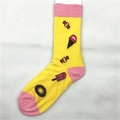 Vibrant yellow cotton socks with colorful ice cream and candy patterns for women - Dessert (1290C)