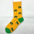 Vibrant yellow cotton mid-calf socks with green broccoli jacquard and contrast trim - Broccoli (1298C)
